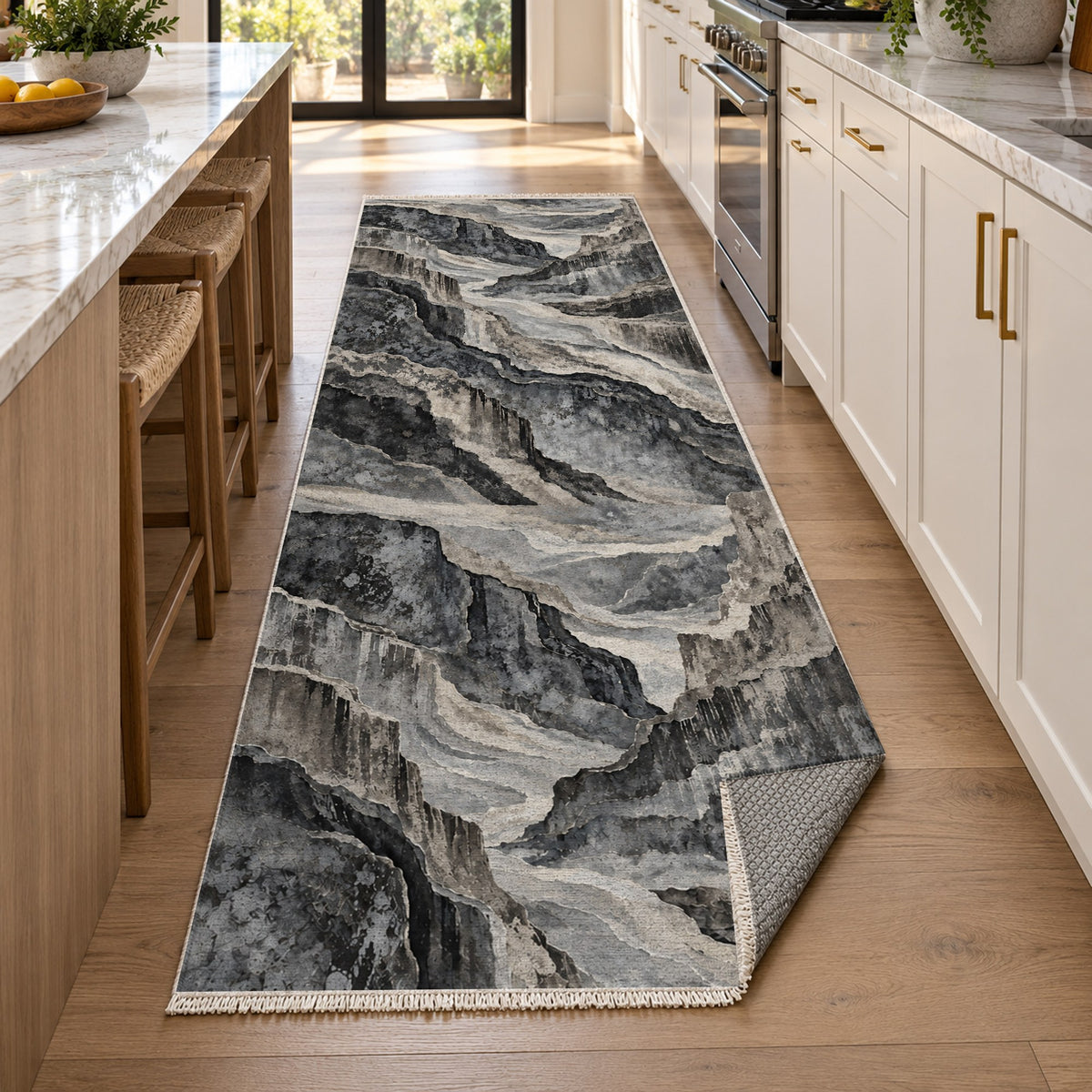 Copper Canyon Charcoal Abstract Washable Rug — new york kitchen runner