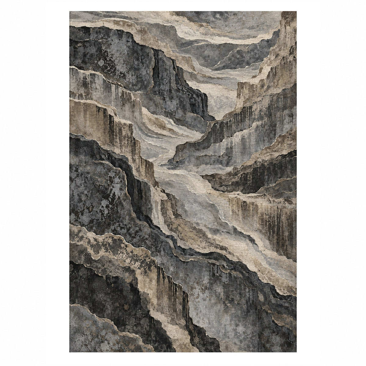 Copper Canyon Charcoal Abstract Washable Rug — top view