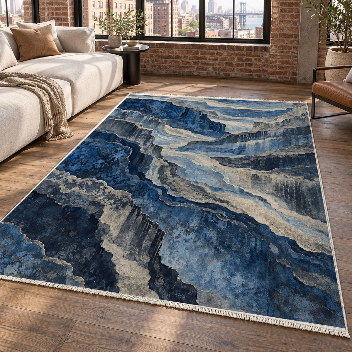 Copper Canyon Indigo Abstract Washable Rug — new york living