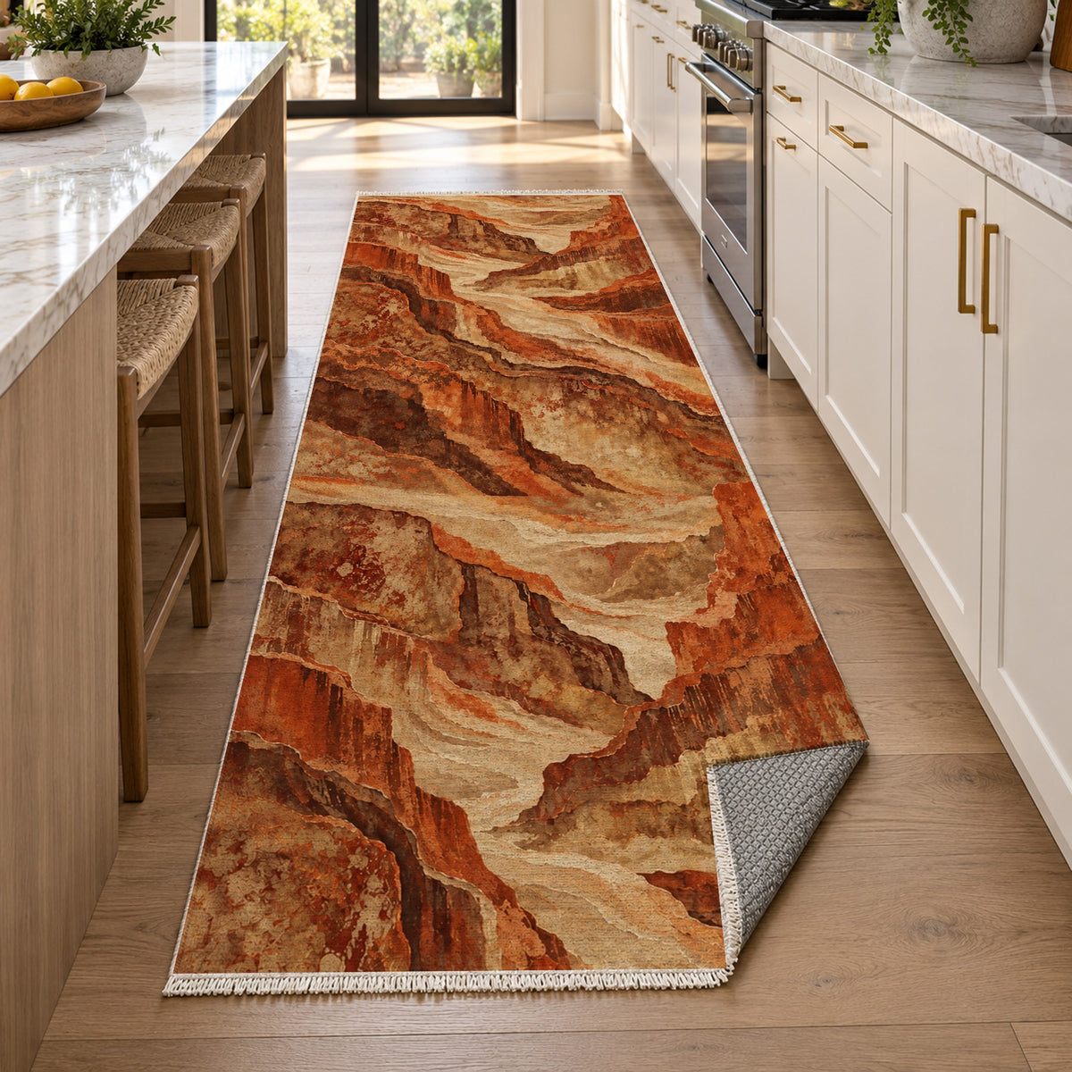 Copper Canyon Terracotta Abstract Washable Rug — new york kitchen runner