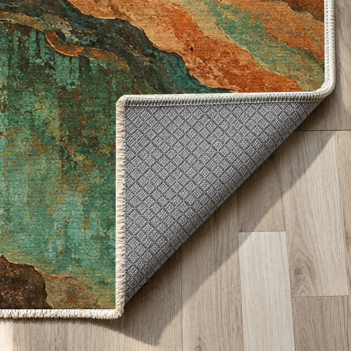 Copper Canyon Abstract Washable Rug — backing close up