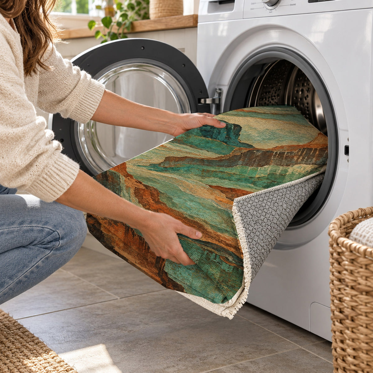 Copper Canyon Abstract Washable Rug — washing machine