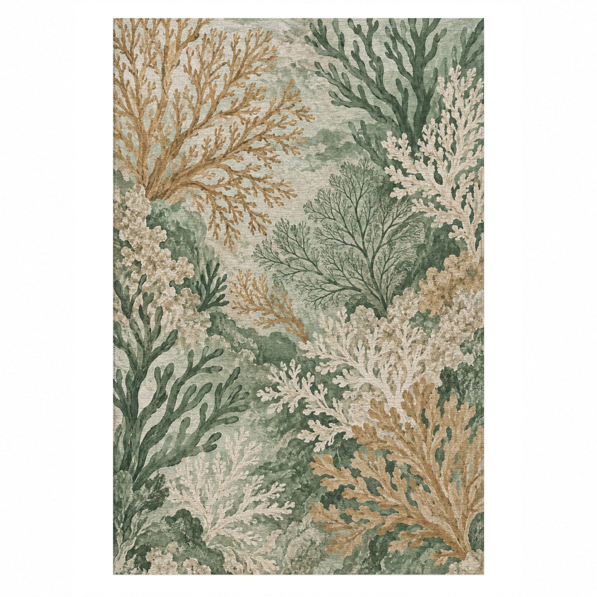 Coral Garden Sage Abstract Washable Rug — top view