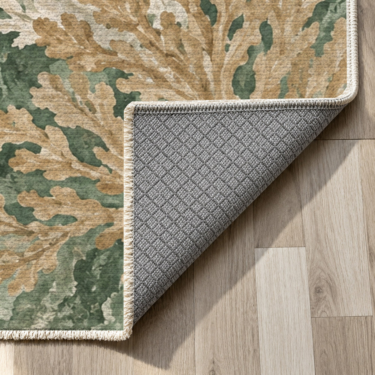 Coral Garden Sage Abstract Washable Rug — backing close up