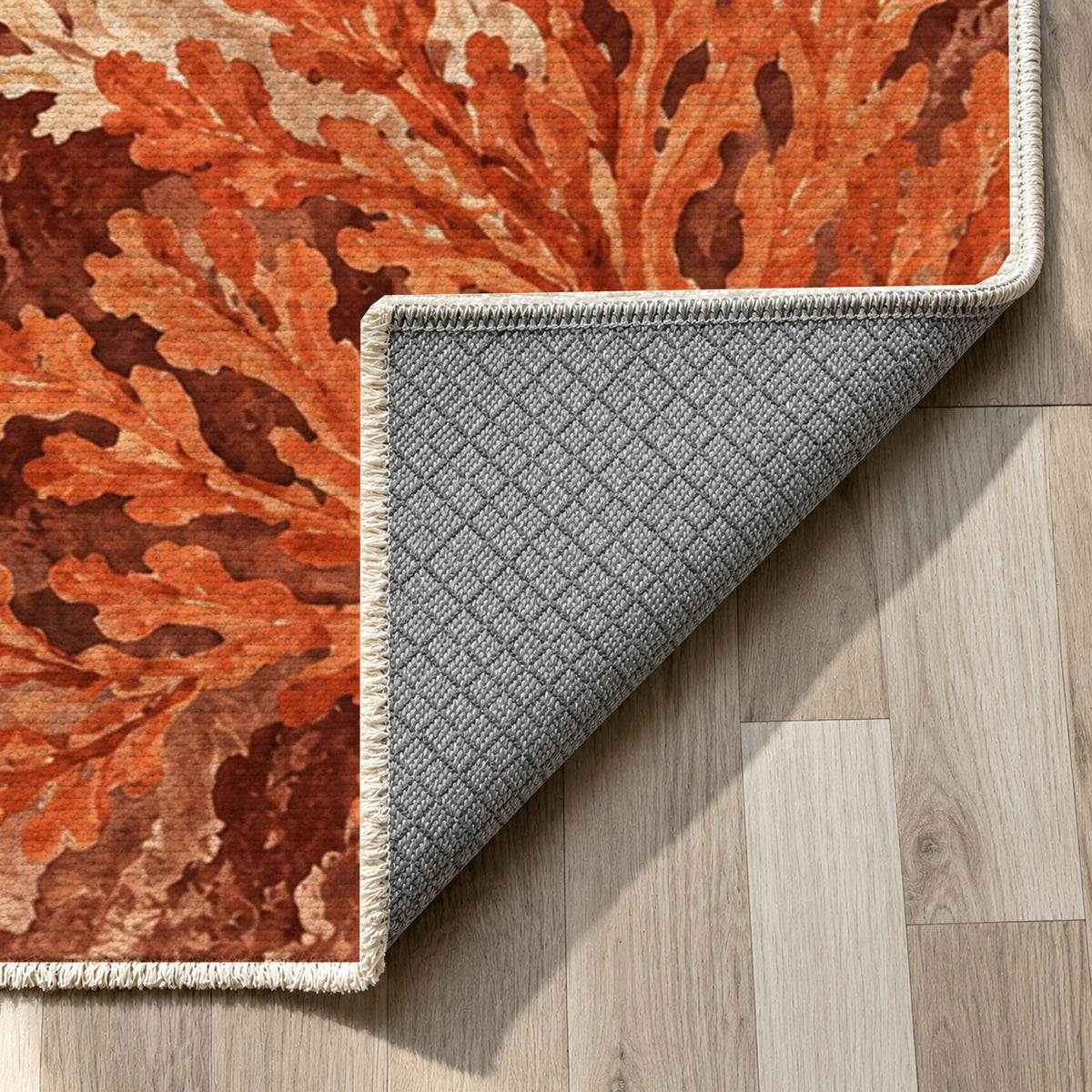 Coral Garden Terracotta Abstract Washable Rug — backing close up