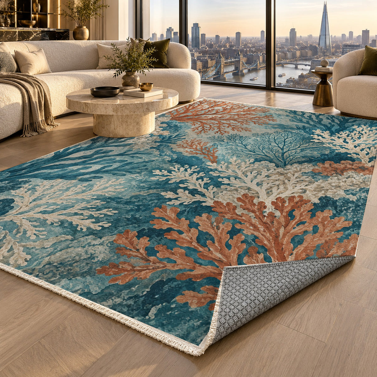 Coral Garden Abstract Washable Rug — london luxury living