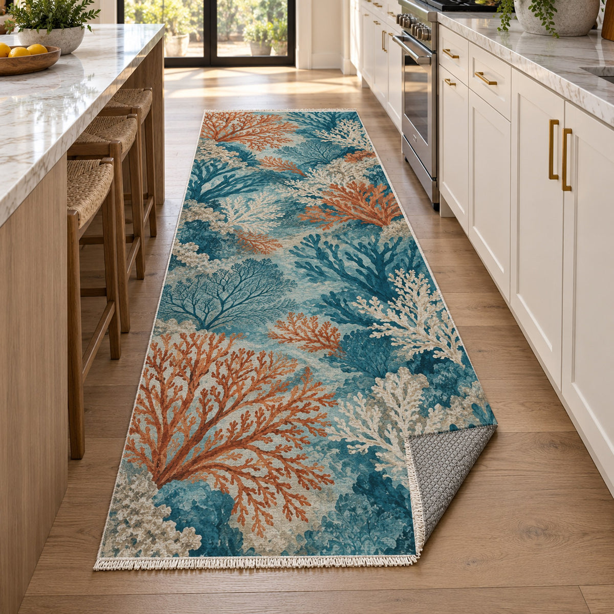 Coral Garden Abstract Washable Rug — new york kitchen runner