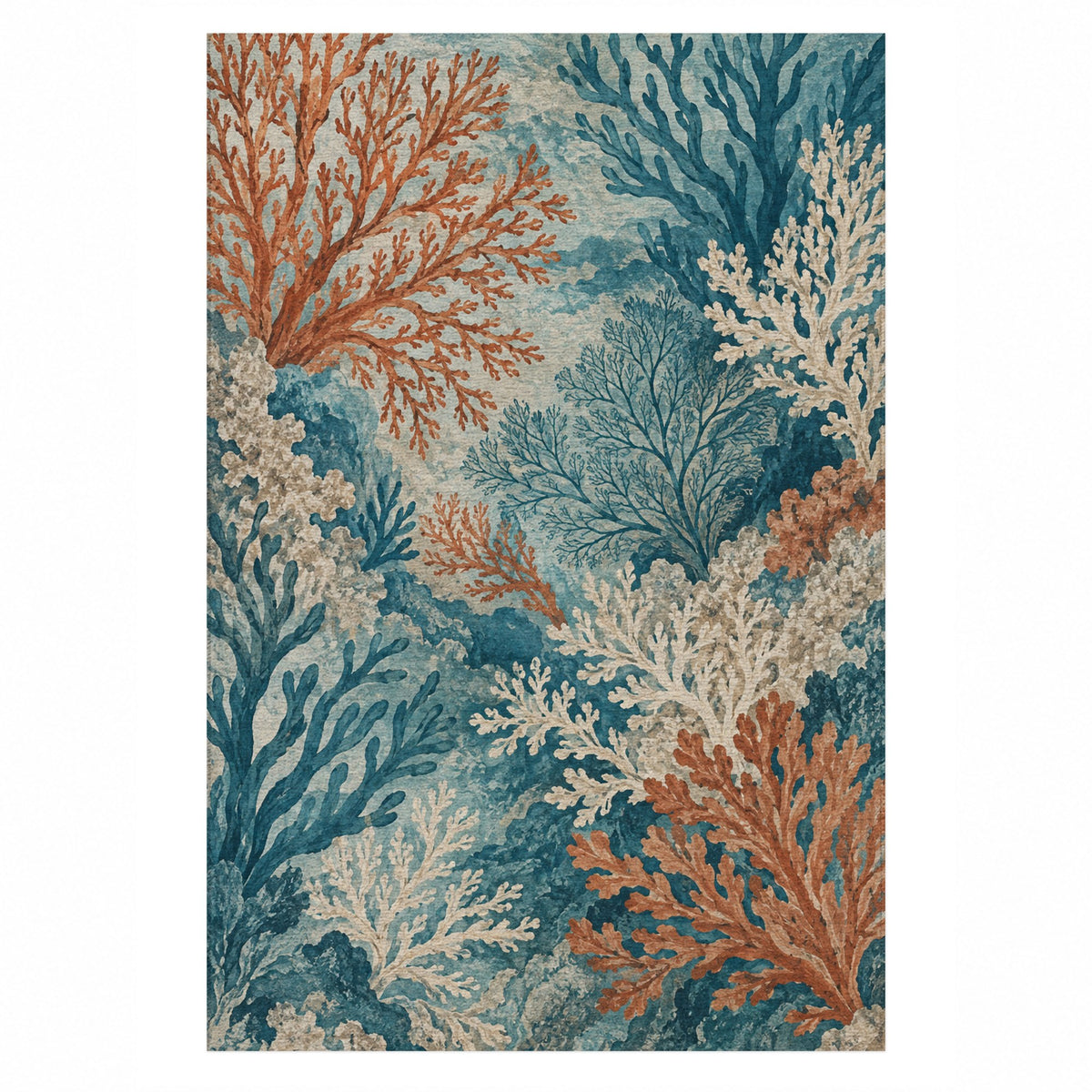 Coral Garden Abstract Washable Rug — top view