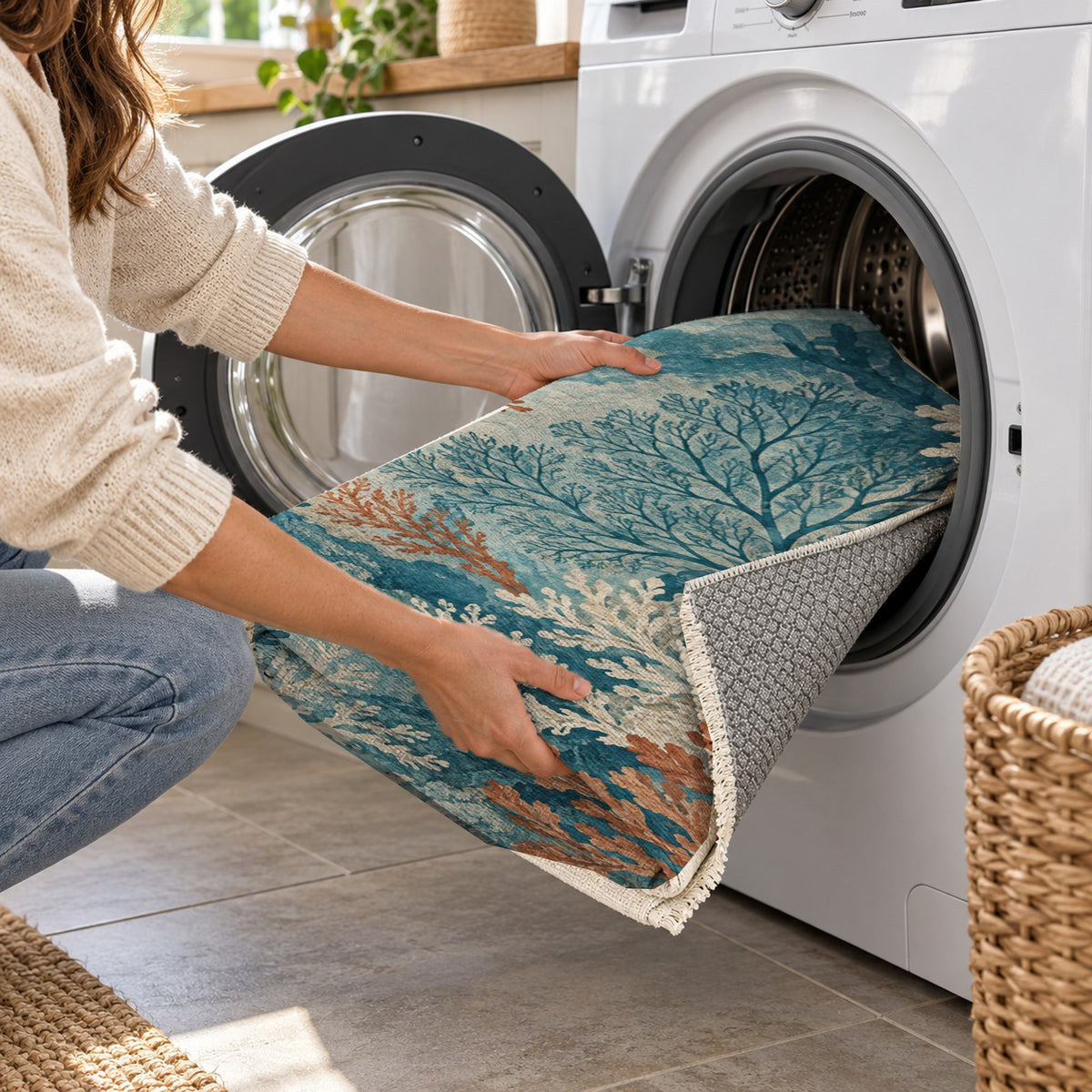 Coral Garden Abstract Washable Rug — washing machine