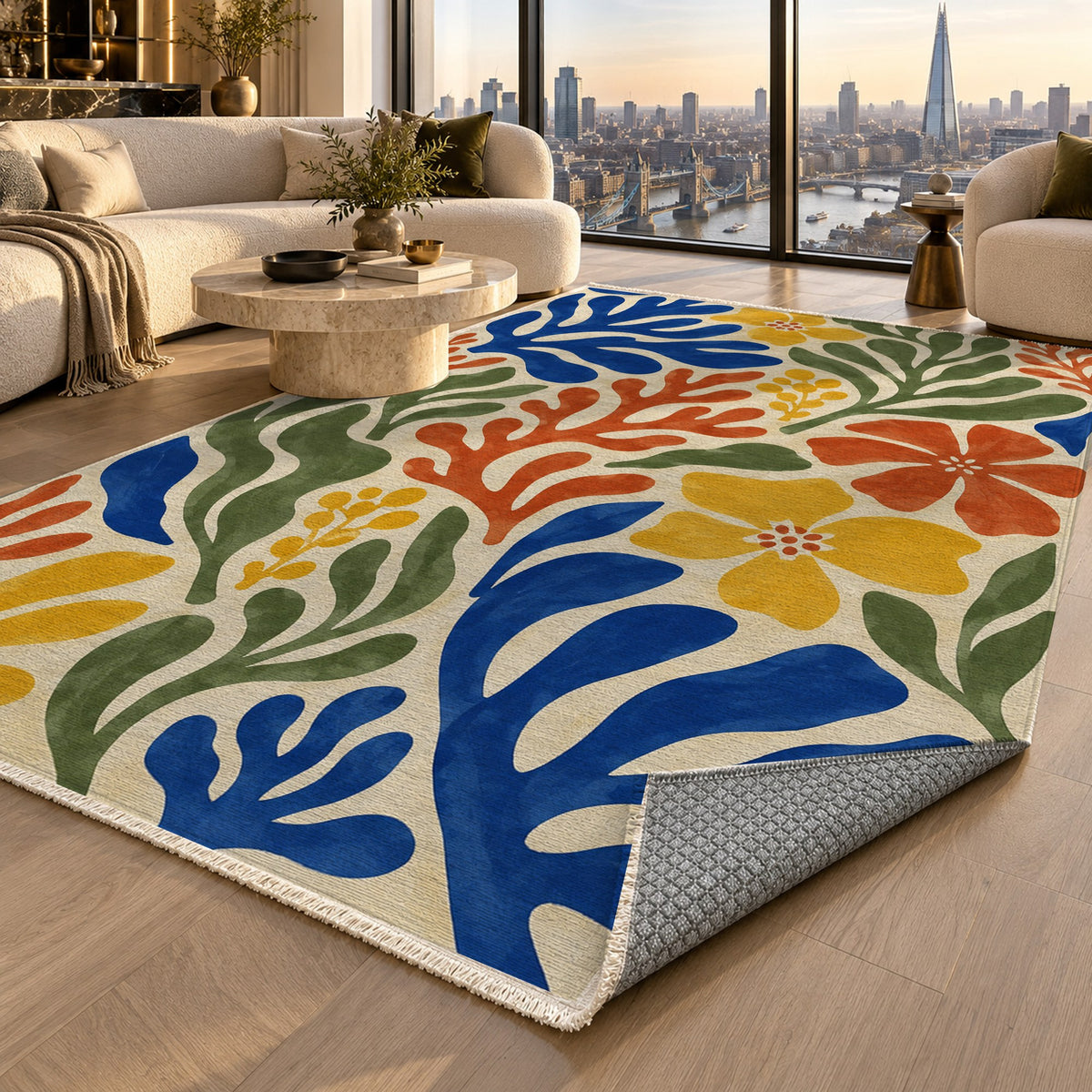 Cut Paper Botanical Abstract Washable Rug — london luxury living