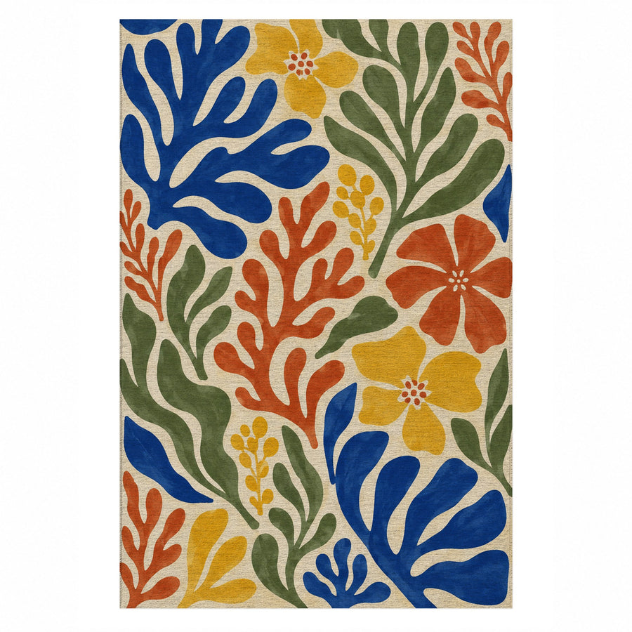 Cut Paper Botanical Abstract Washable Rug