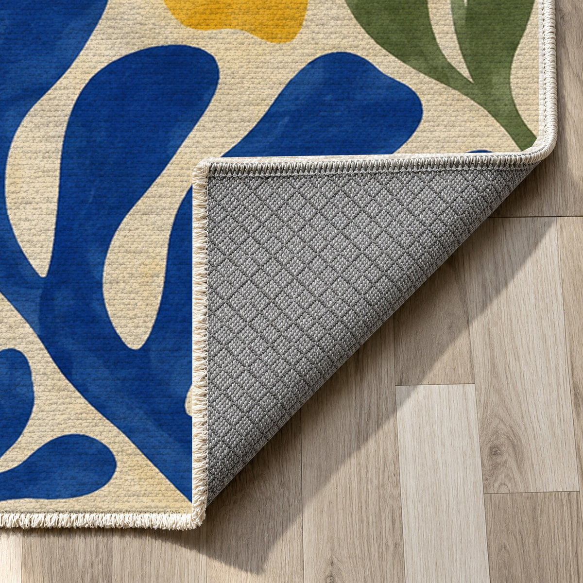 Cut Paper Botanical Abstract Washable Rug — backing close up