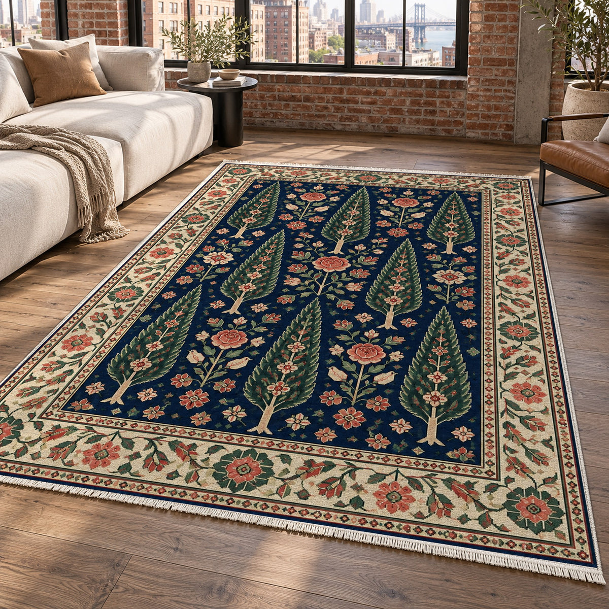 Cypress Bloom Indigo Rose Ethnic Washable Rug — new york living