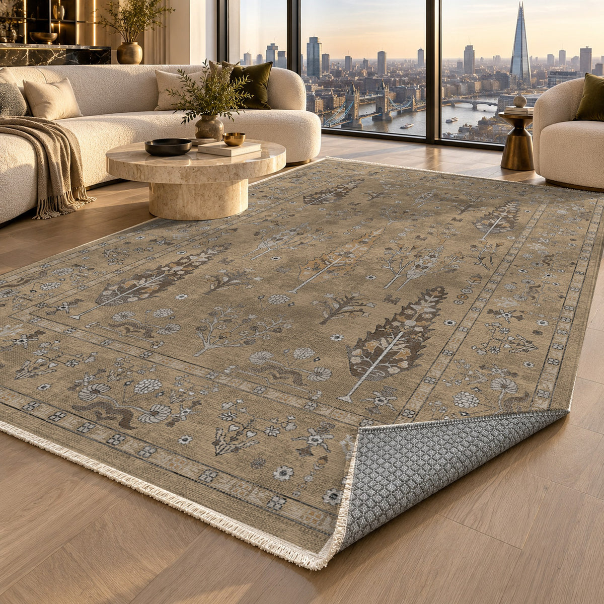 Cypress Garden Beige Classic Washable Rug — london luxury living