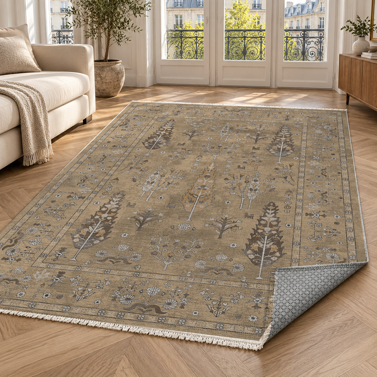 Cypress Garden Beige Classic Washable Rug — paris living