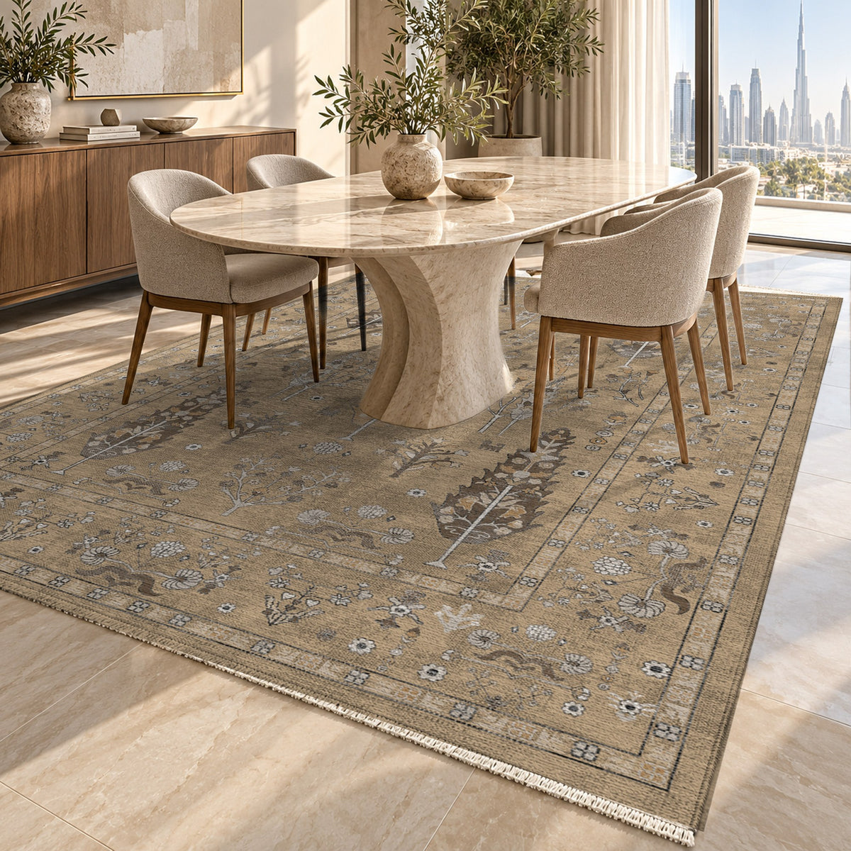 Cypress Garden Beige Classic Washable Rug — dubai dining