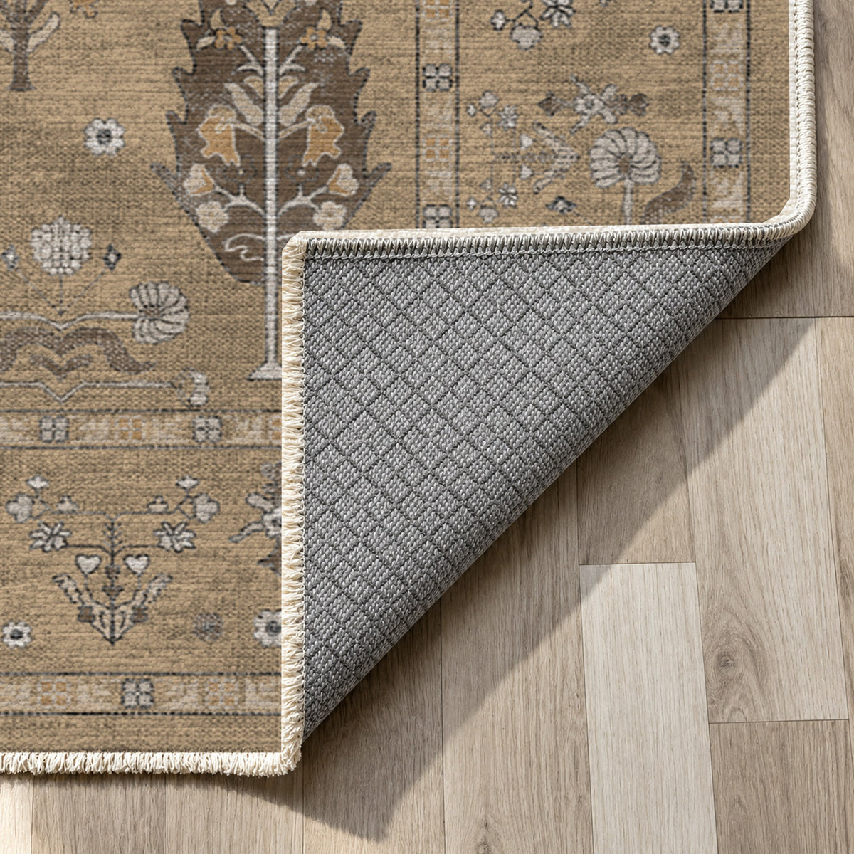 Cypress Garden Beige Classic Washable Rug — backing close up