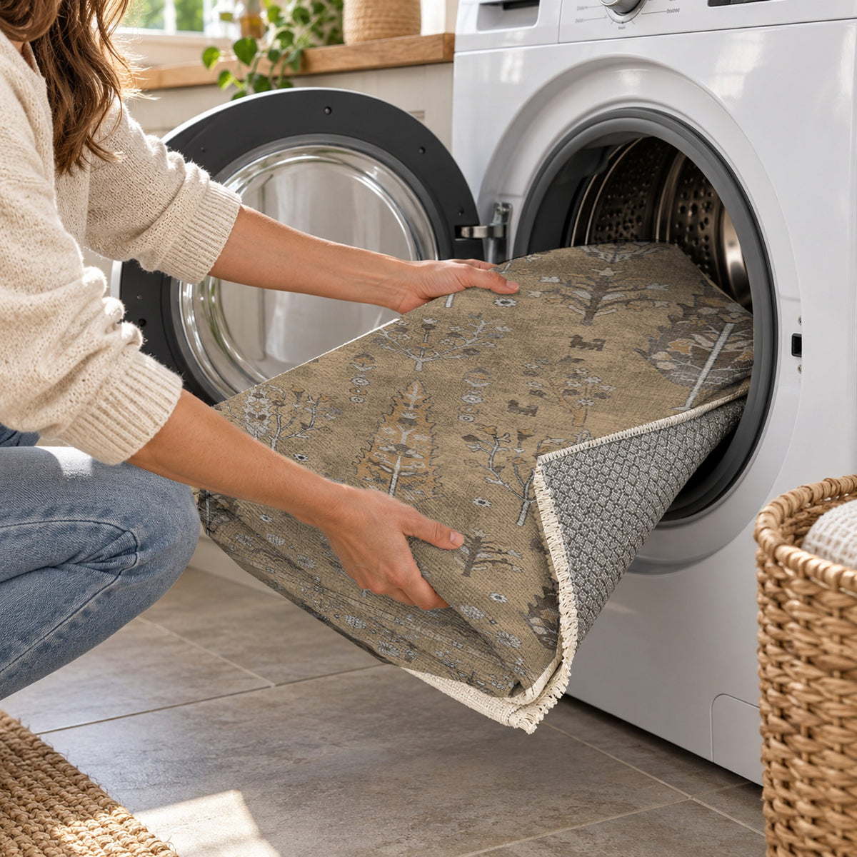 Cypress Garden Beige Classic Washable Rug — washing machine