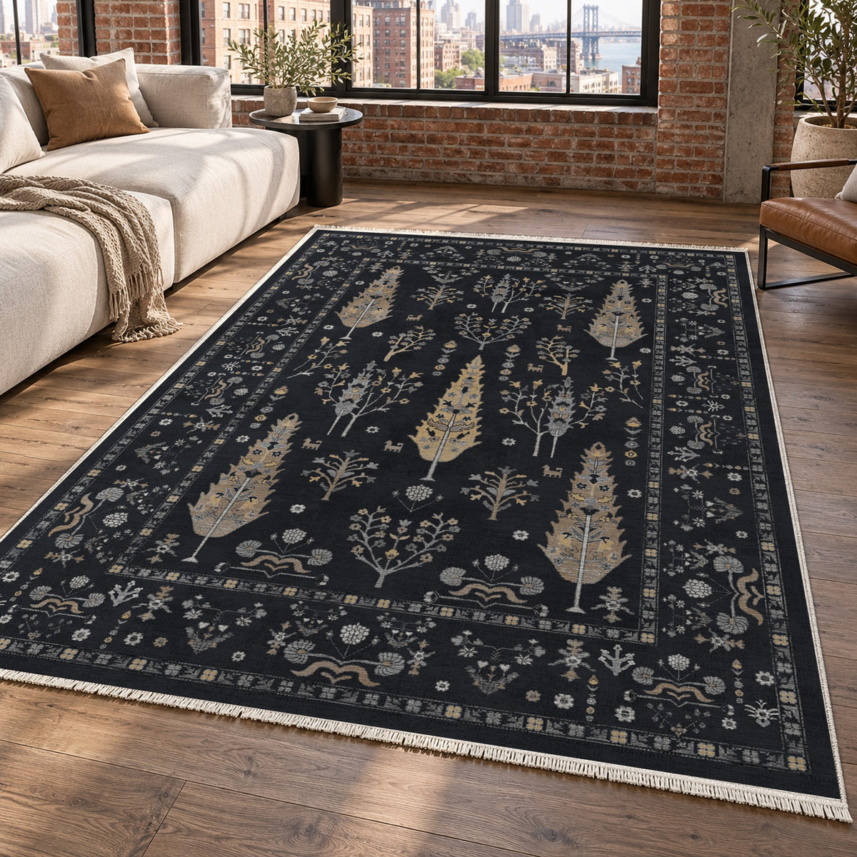 Cypress Garden Black Classic Washable Rug — new york living