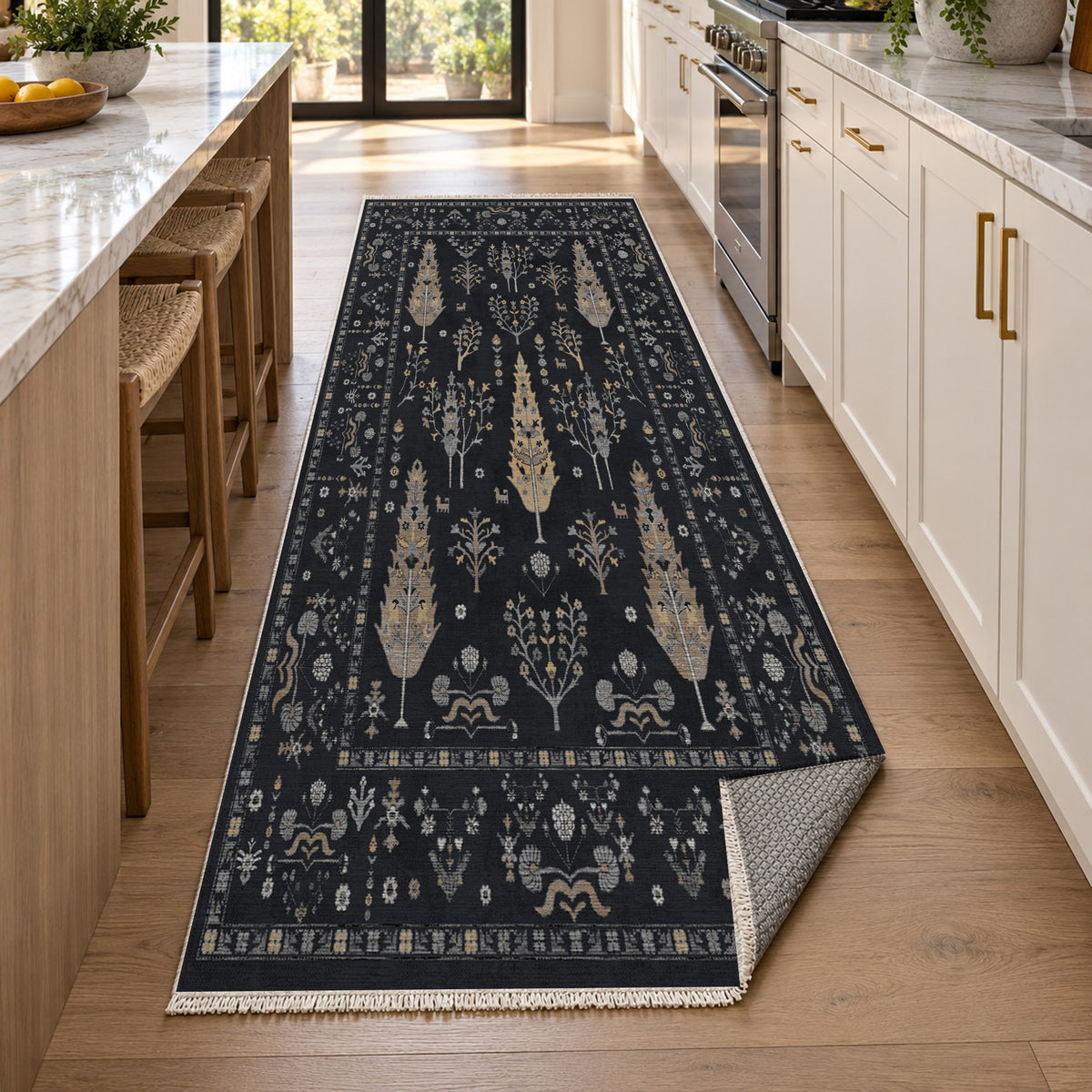 Cypress Garden Black Classic Washable Rug — new york kitchen runner