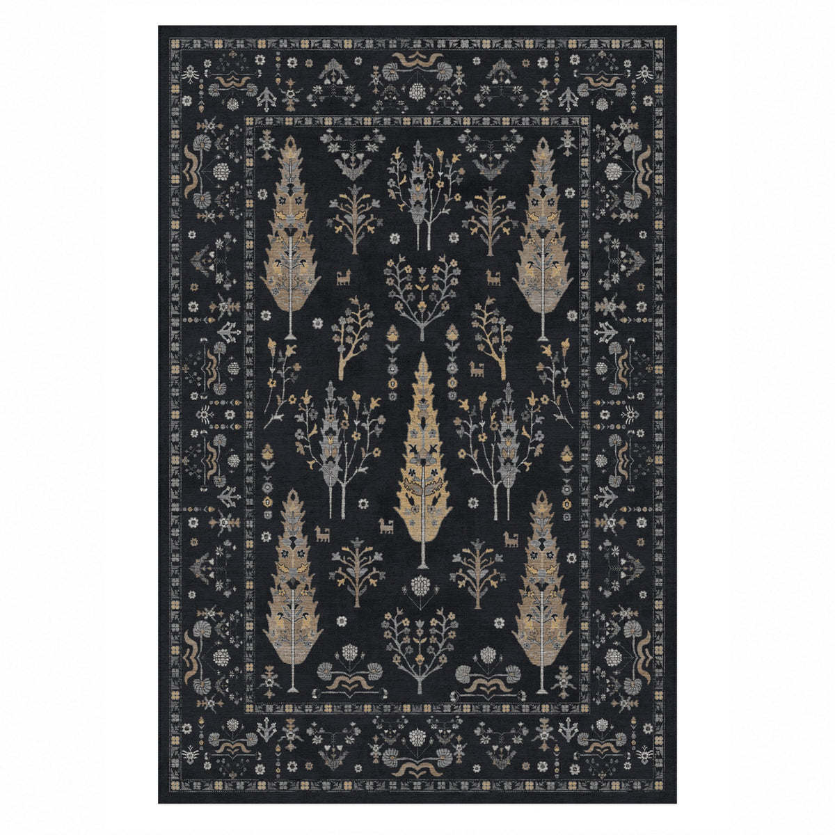 Cypress Garden Black Classic Washable Rug — top view