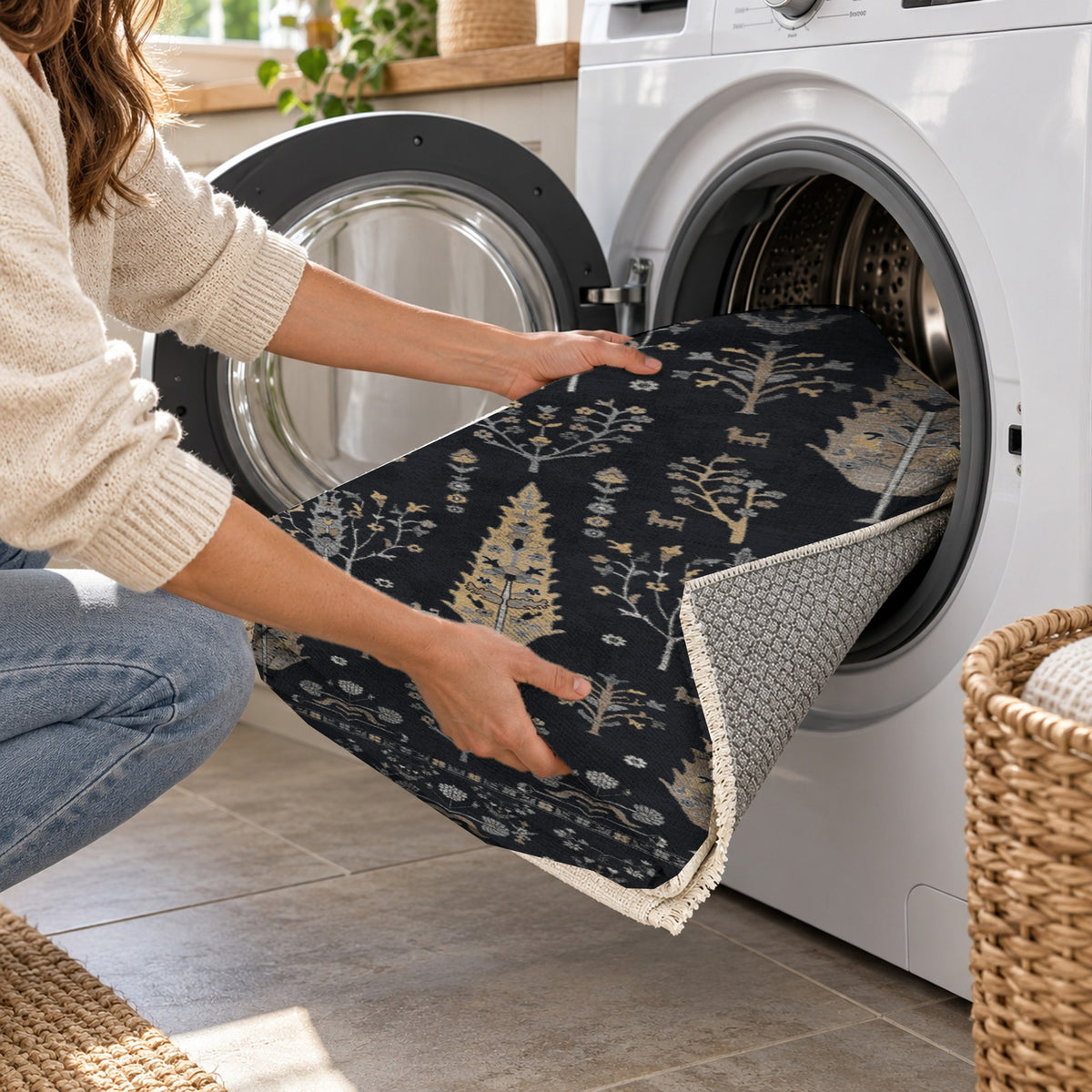 Cypress Garden Black Classic Washable Rug — washing machine