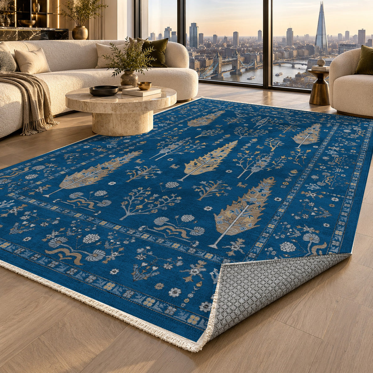 Cypress Garden Blue Classic Washable Rug — london luxury living