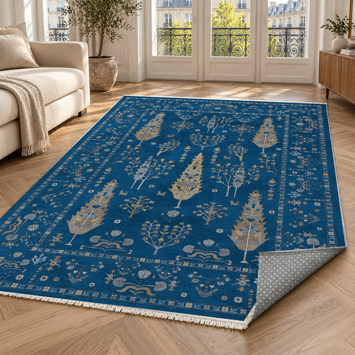 Cypress Garden Blue Classic Washable Rug — paris living