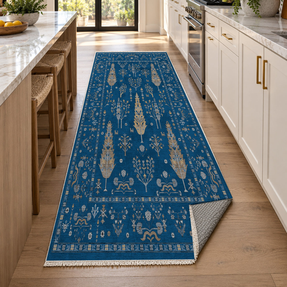 Cypress Garden Blue Classic Washable Rug — new york kitchen runner