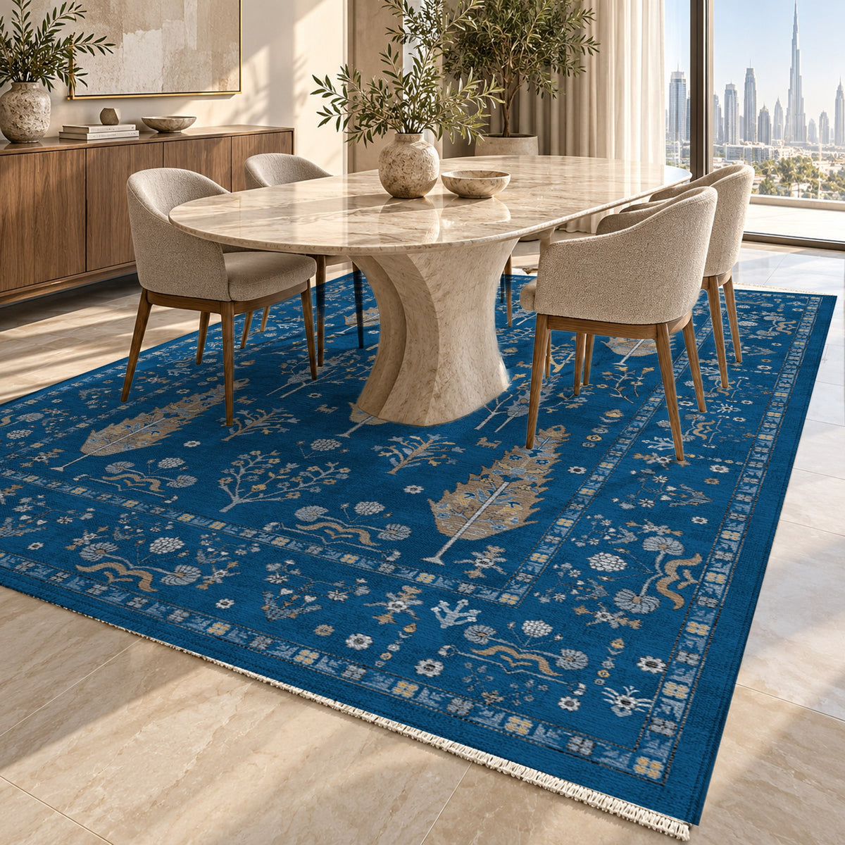 Cypress Garden Blue Classic Washable Rug — dubai dining