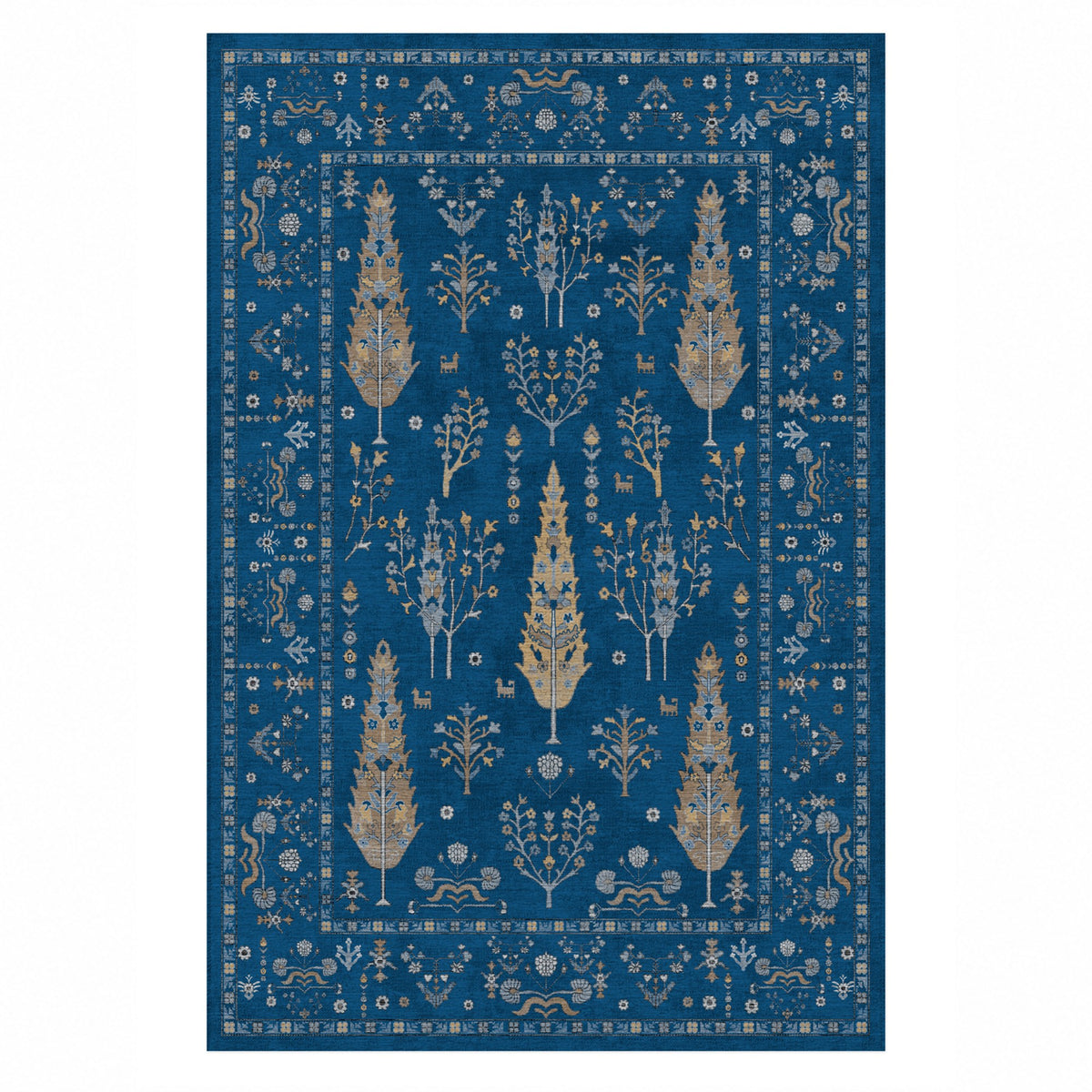 Cypress Garden Blue Classic Washable Rug — top view