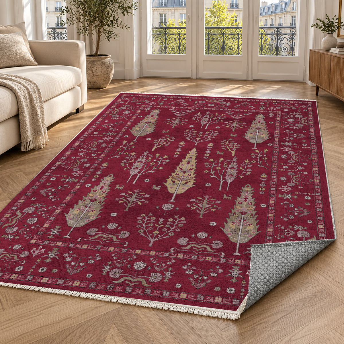 Cypress Garden Burgundy Red Classic Washable Rug — paris living