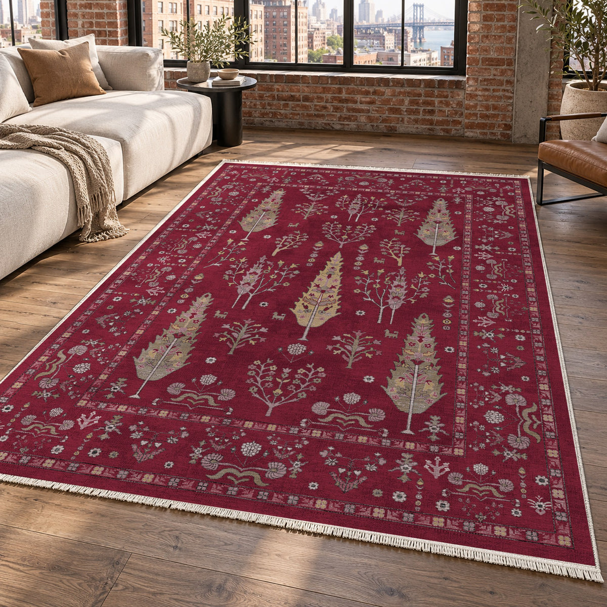 Cypress Garden Burgundy Red Classic Washable Rug — new york living