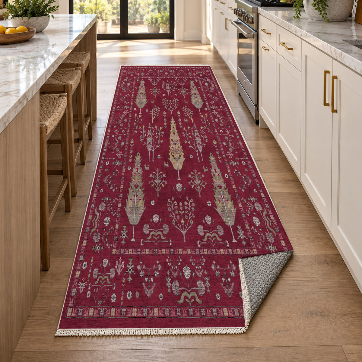 Cypress Garden Burgundy Red Classic Washable Rug — new york kitchen runner