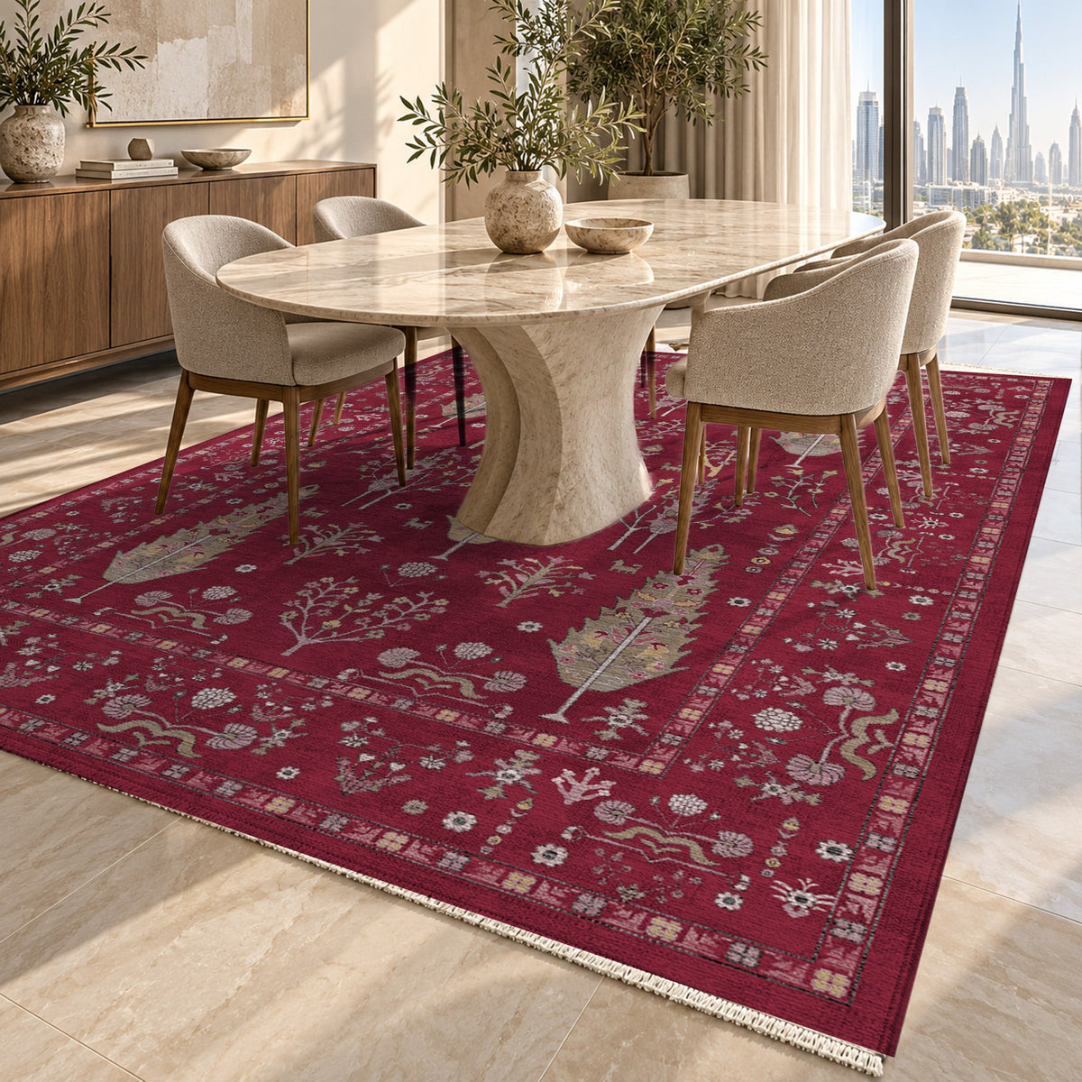 Cypress Garden Burgundy Red Classic Washable Rug — dubai dining