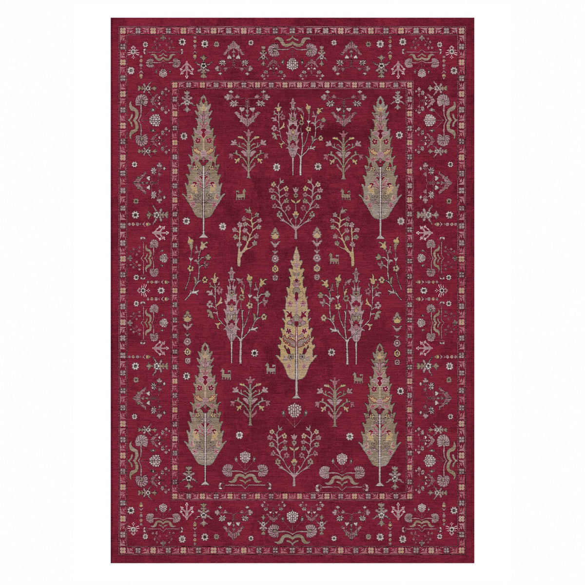 Cypress Garden Burgundy Red Classic Washable Rug — top view