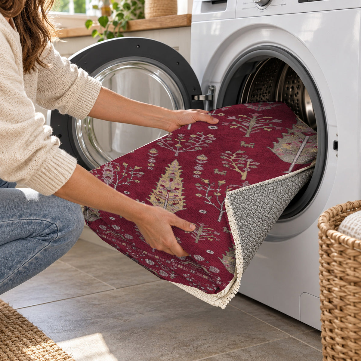 Cypress Garden Burgundy Red Classic Washable Rug — washing machine