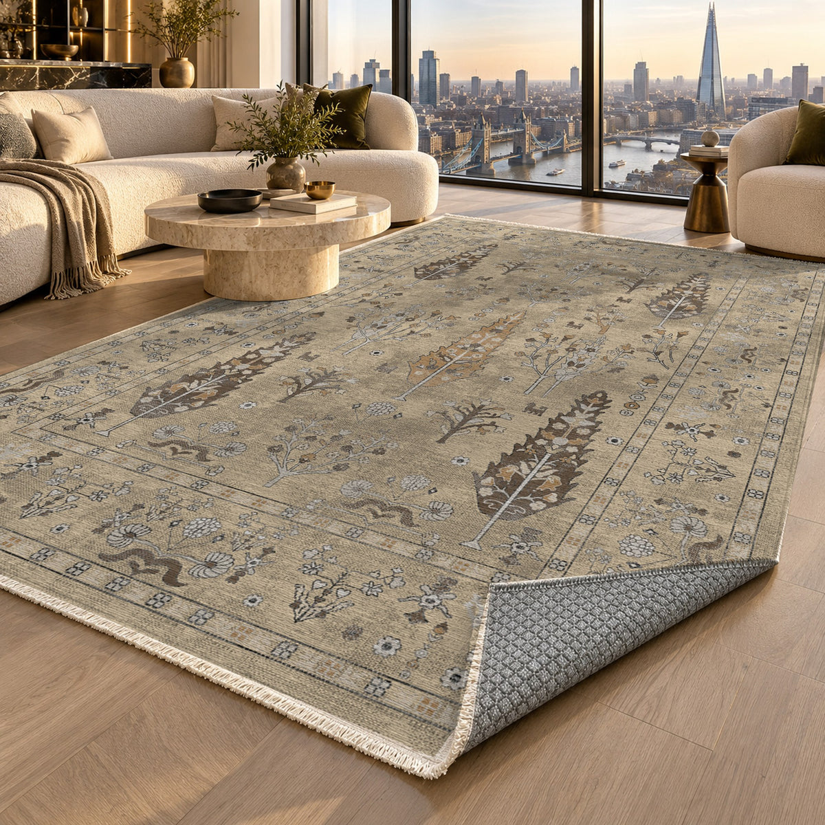Cypress Garden Cream Classic Washable Rug — london luxury living