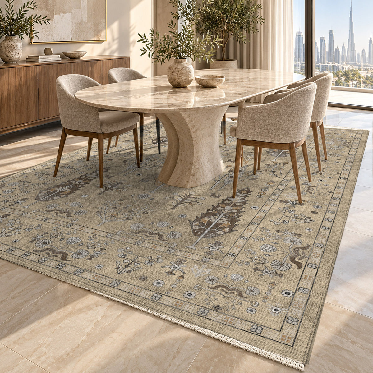 Cypress Garden Cream Classic Washable Rug — dubai dining