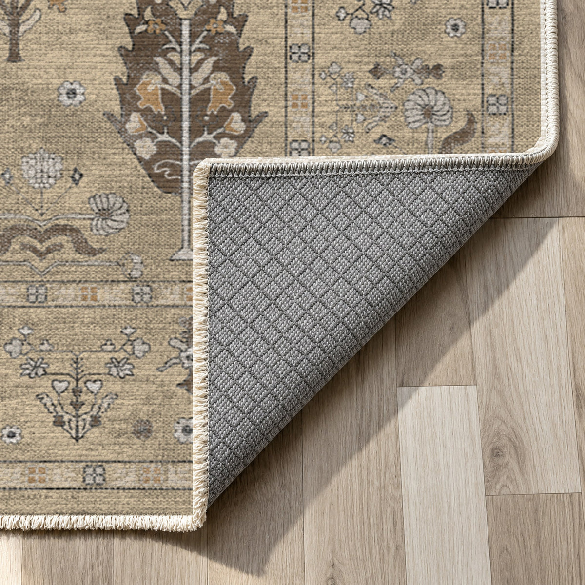Cypress Garden Cream Classic Washable Rug — backing close up