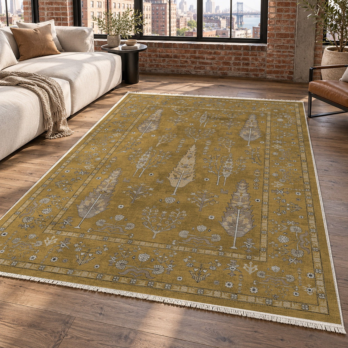 Cypress Garden Muted Gold Classic Washable Rug — new york living