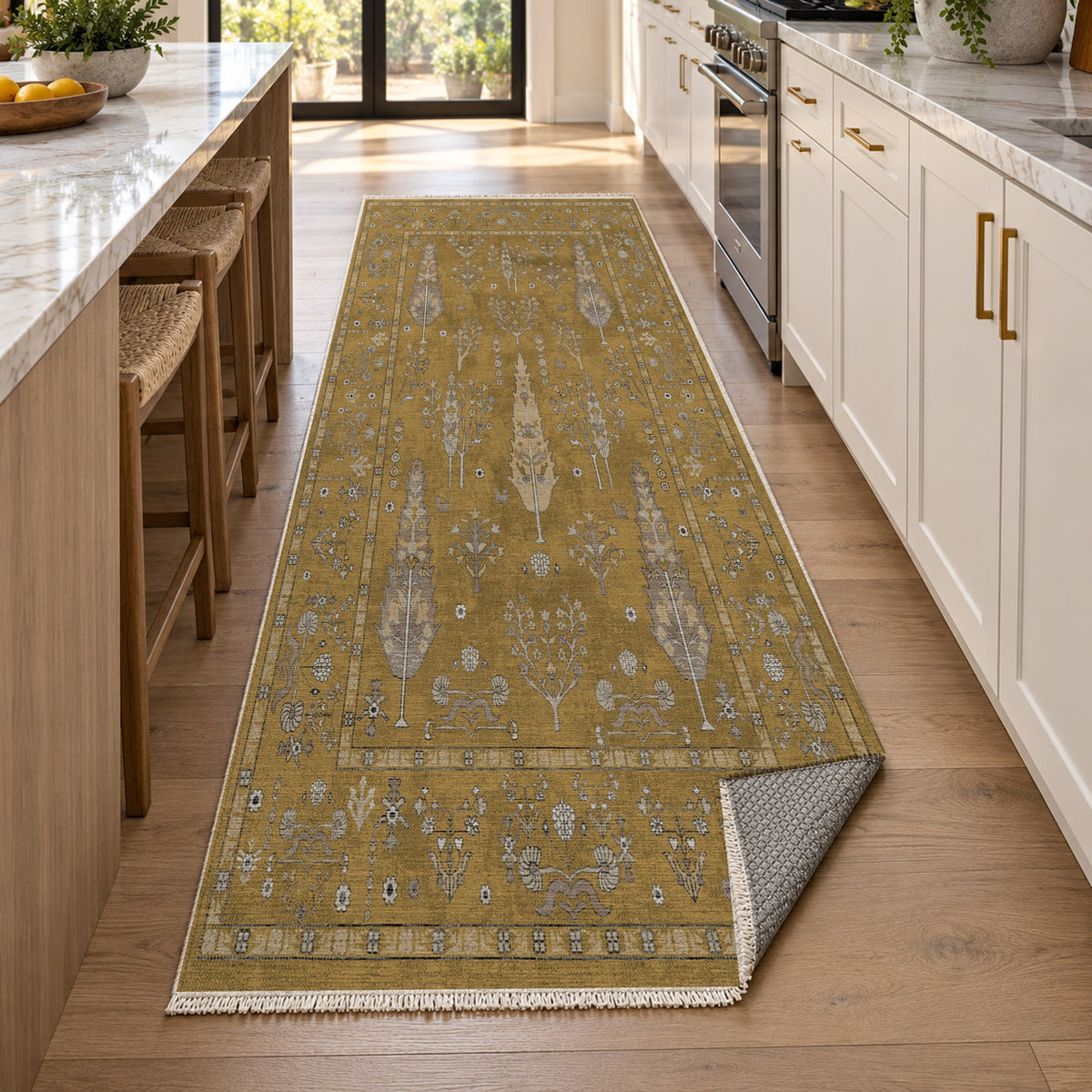 Cypress Garden Muted Gold Classic Washable Rug — new york kitchen runner