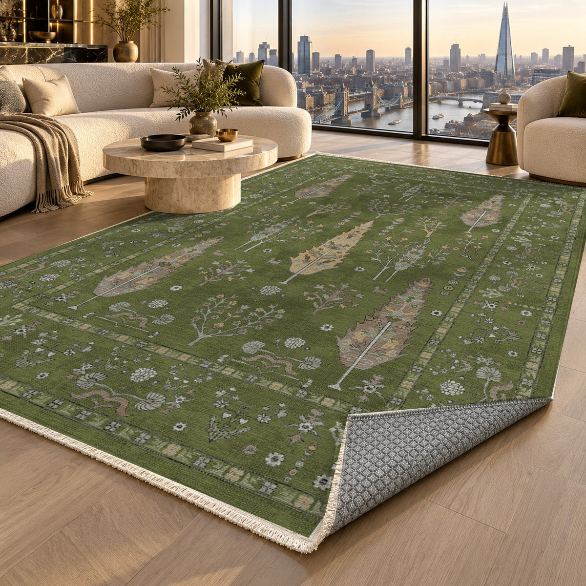 Cypress Garden Olive Classic Washable Rug — london luxury living