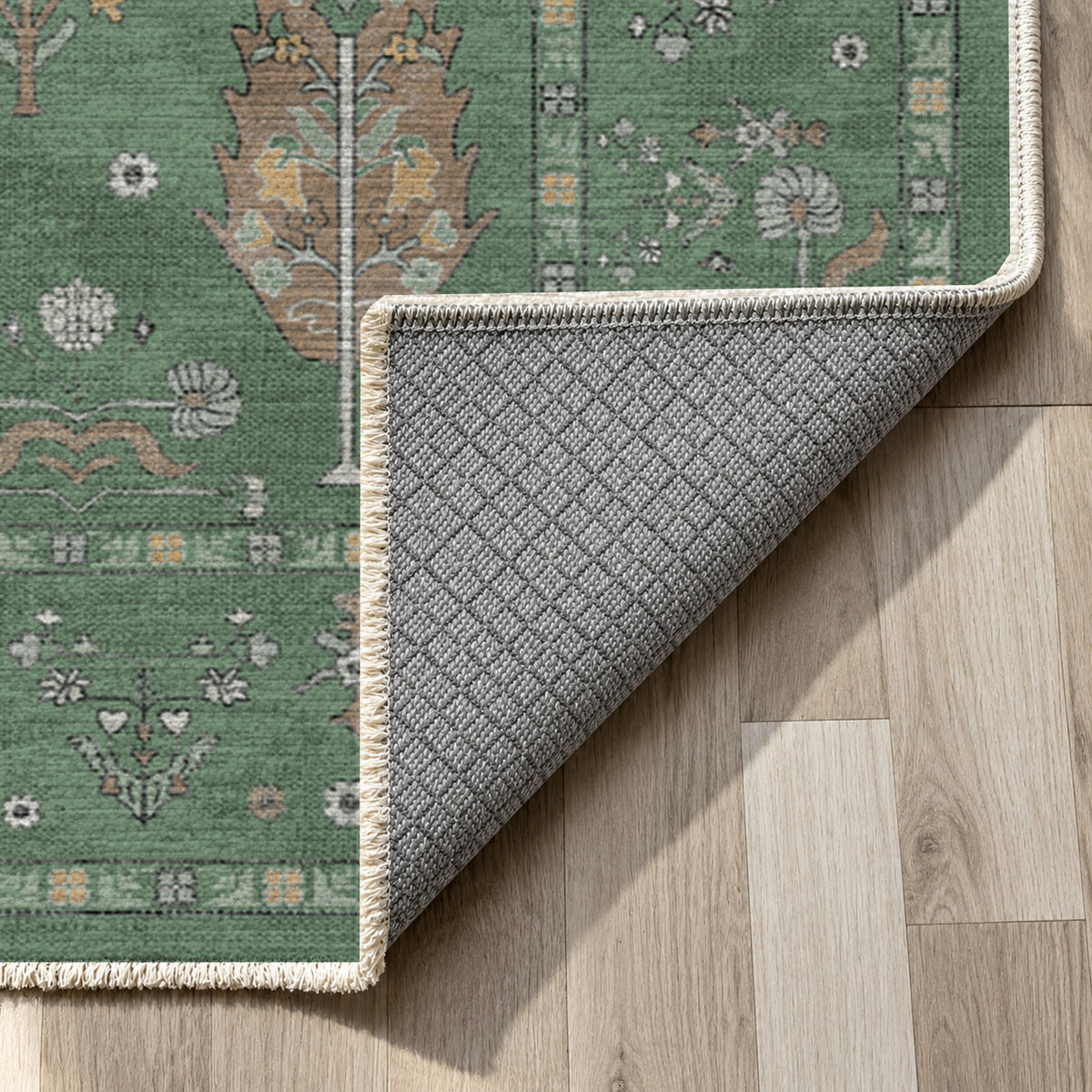 Cypress Garden Sage Classic Washable Rug — backing close up