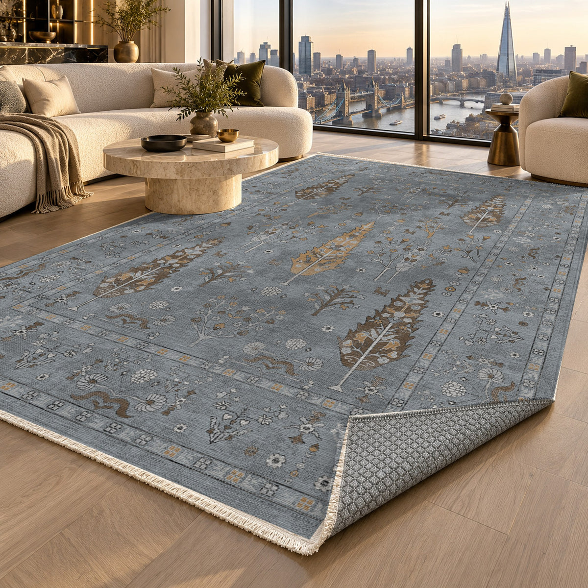 Cypress Garden Silver Grey Classic Washable Rug — london luxury living