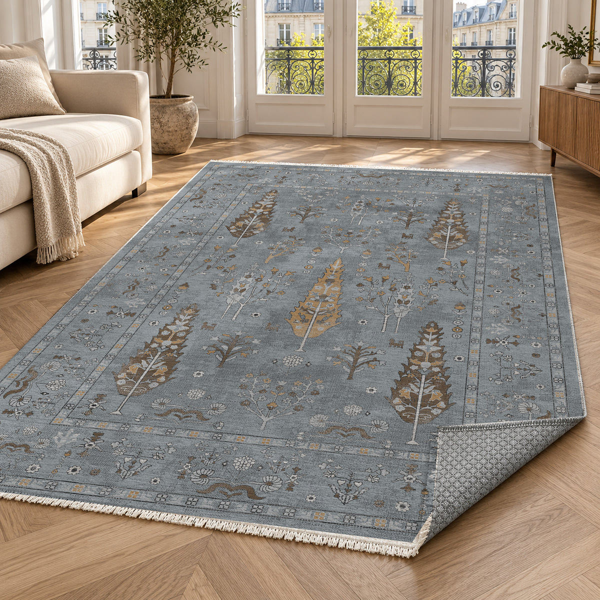Cypress Garden Silver Grey Classic Washable Rug — paris living