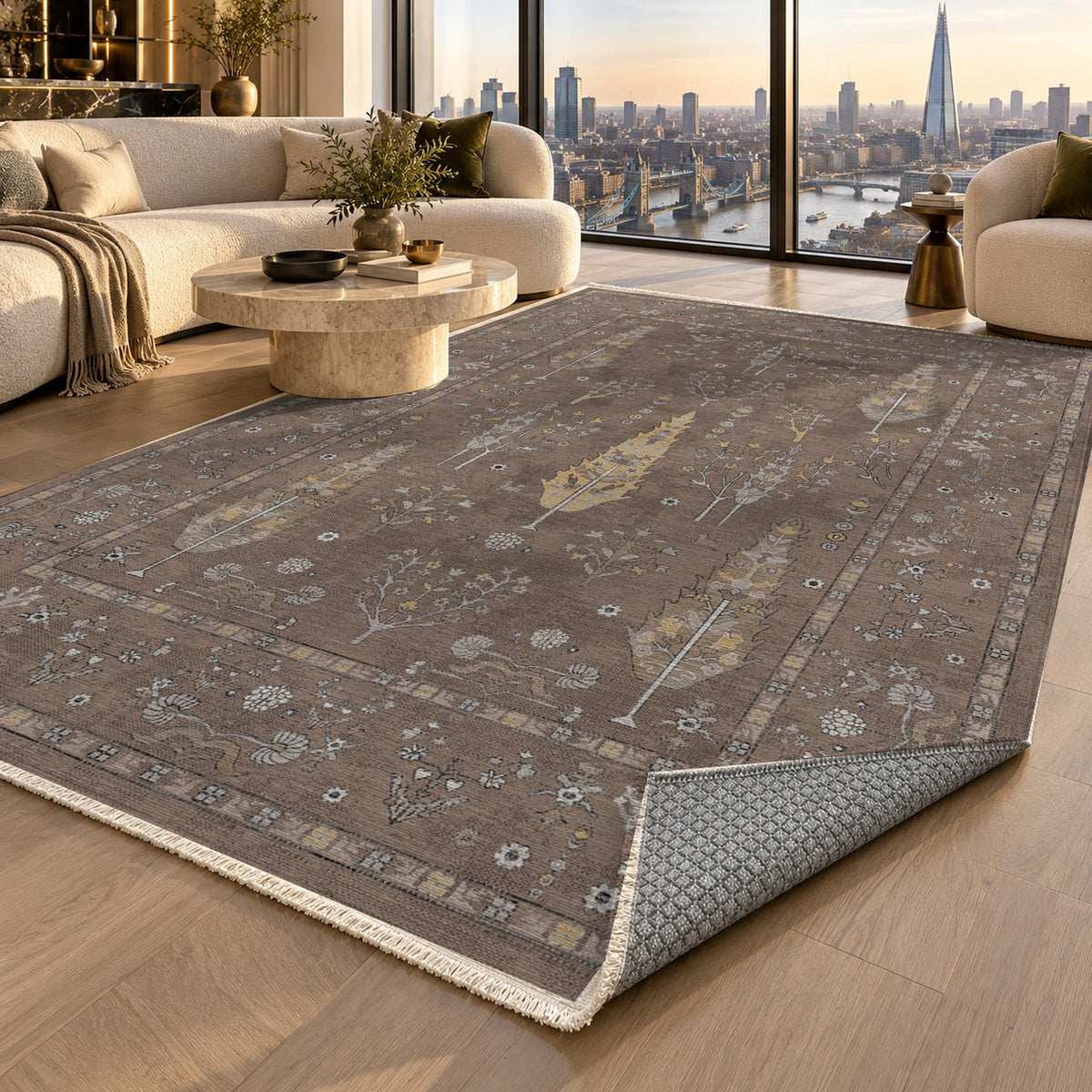 Cypress Garden Taupe Classic Washable Rug — london luxury living