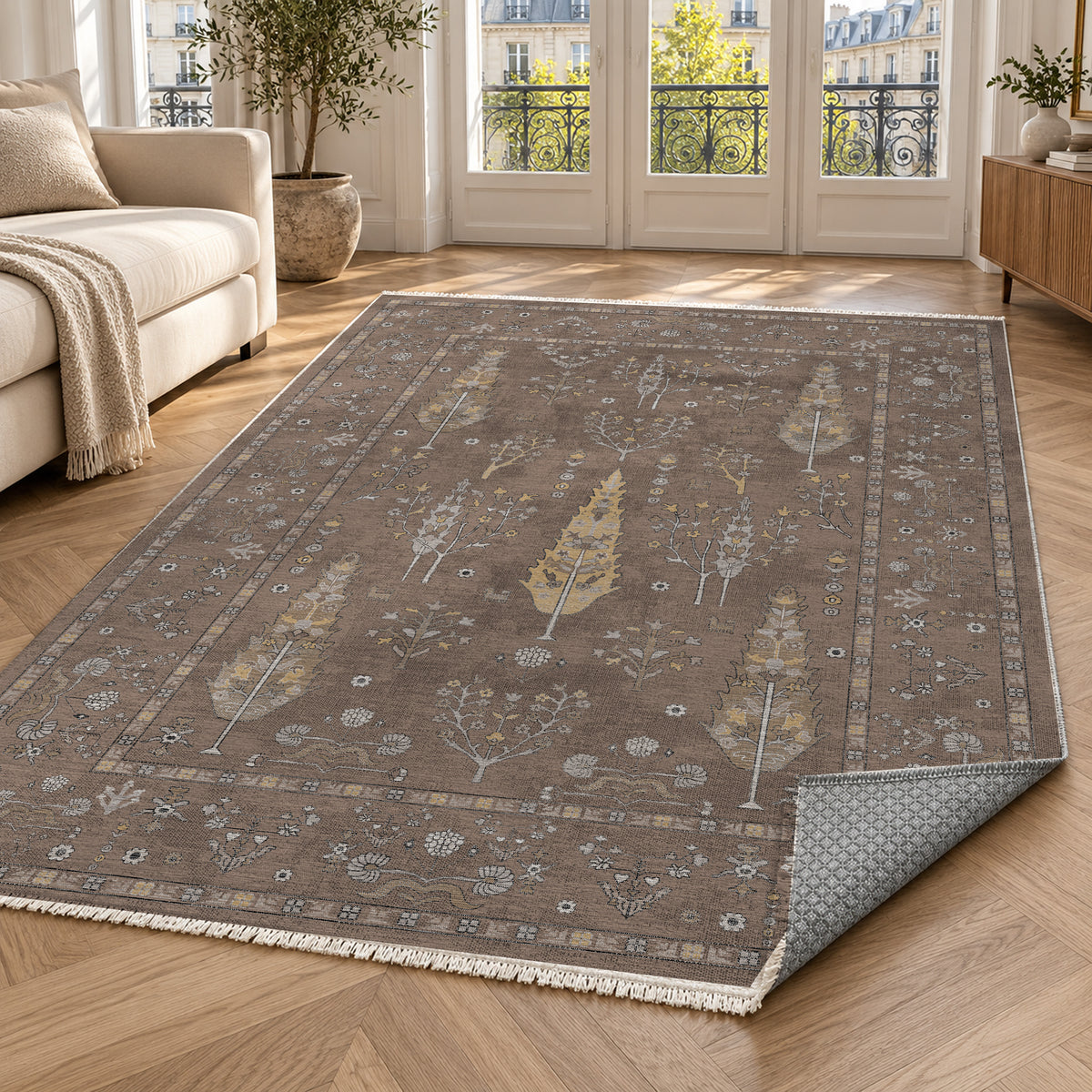Cypress Garden Taupe Classic Washable Rug — paris living