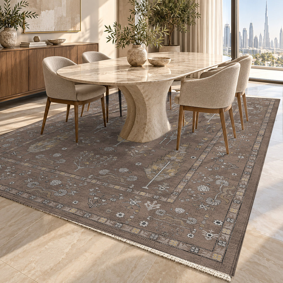 Cypress Garden Taupe Classic Washable Rug — dubai dining