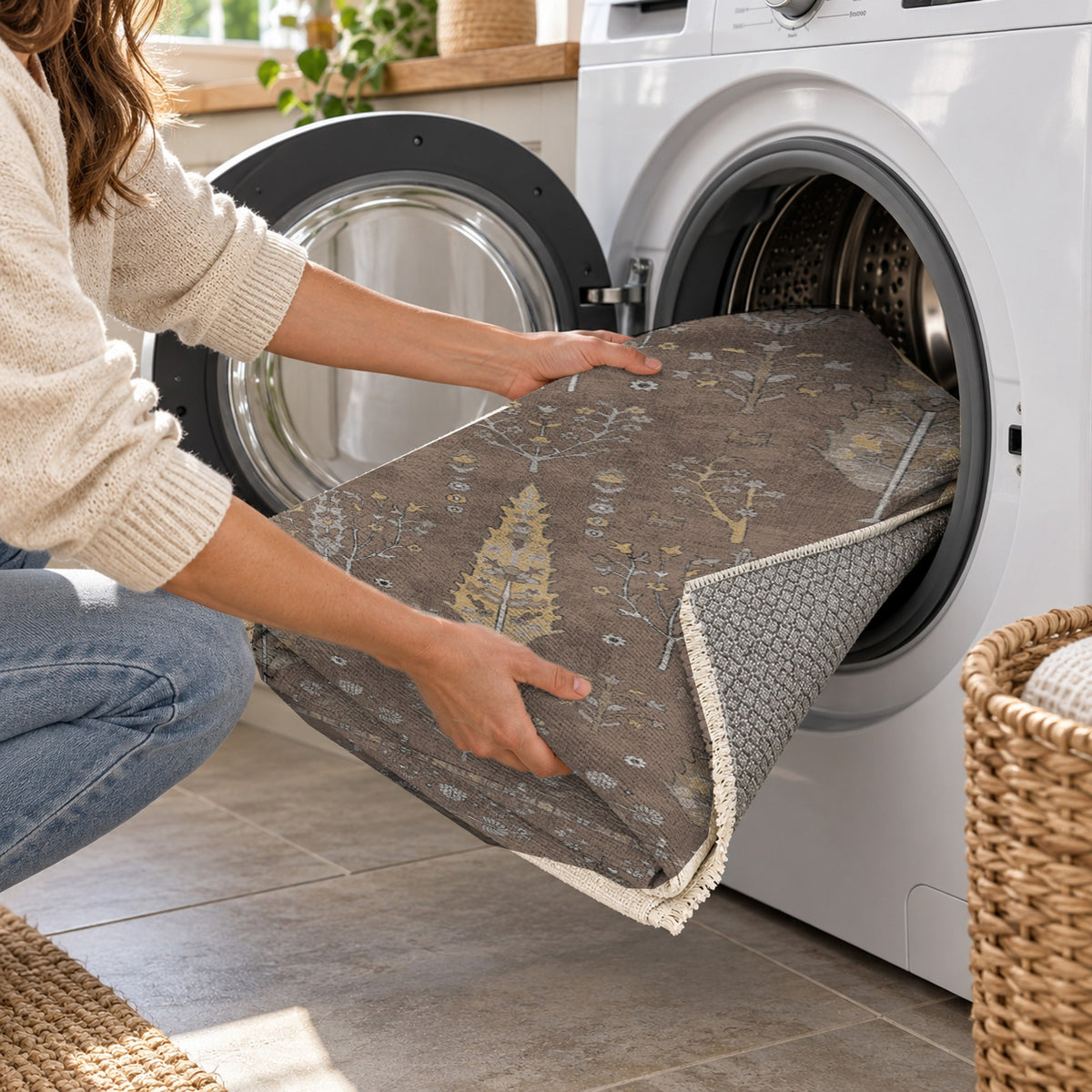 Cypress Garden Taupe Classic Washable Rug — washing machine